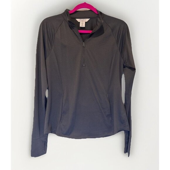 Tommy Bahama Womens Sz L Black Golf UPF Blouse Shirt Top Tropical Beach - Picture 1 of 9